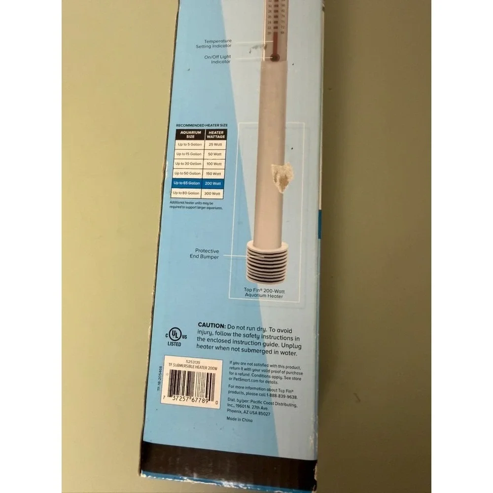 Top Fin H200 Aquarium Heater 200W Submersible Fish Tank Heater Up To‎ 65 Gal